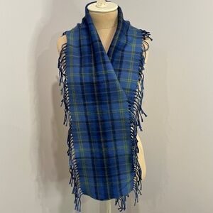 Descours Paris Womens Vintage Blue Plaid Scarf Wool Woolmark